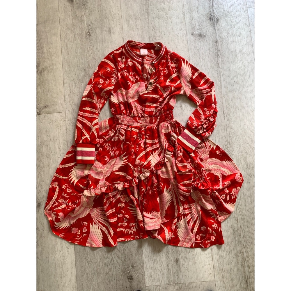 Scotch‎ & Soda Girls Red Crane Floral Print Dress R'Belle Long Sleeve Size 4 104
